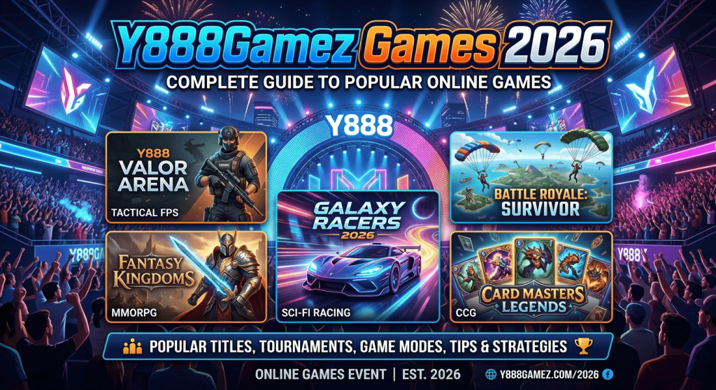 Y888Gamez Games 2026 complete guide banner showing online games